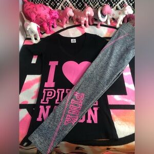 2011 Rare Pink Nation Black and Pink T-shirt with Matching Yoga Leggings Set